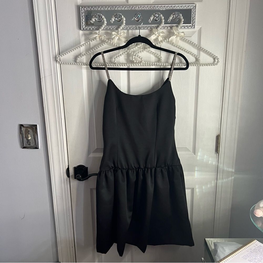 Vintage Leslie Fay Evening Little Black Dress with Diamond Straps